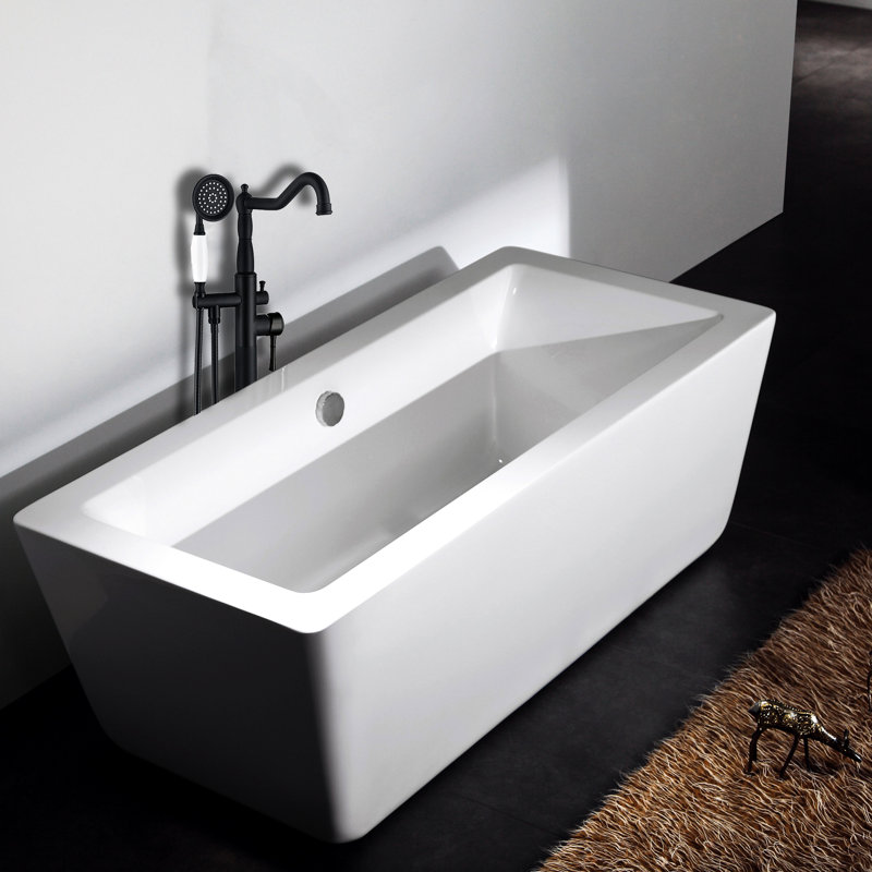 Robinet de baignoire autoportant noir mat avec accessoire de douche flexible main ergonomique