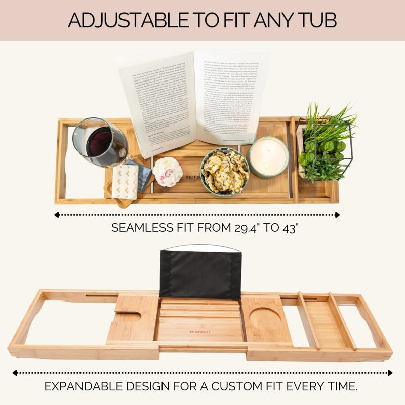 Plateau de baignoire en bambou extensible