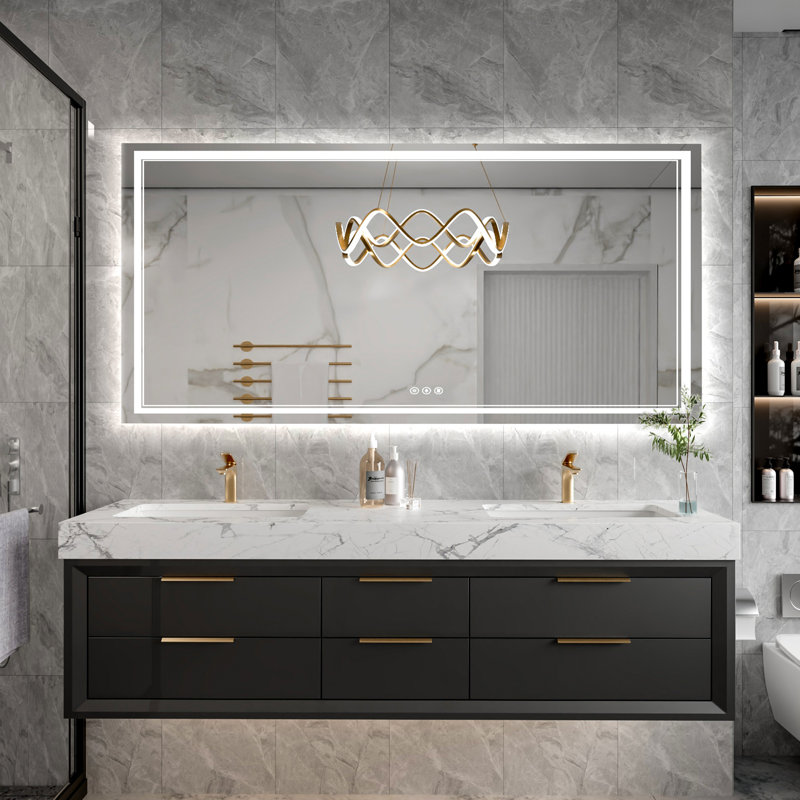 Miroir de salle de bain à DEL à intensité variable avec anti-buée, 36 po x 96 po