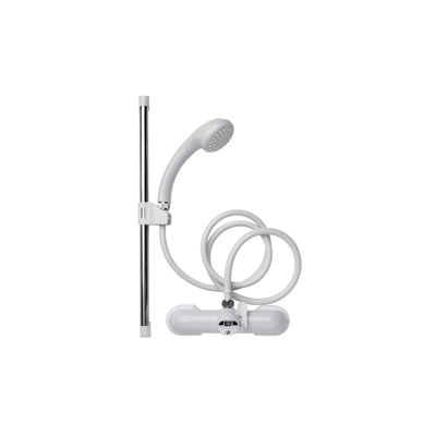 Chrome & White Complete Shower Kit Mixer for Taps, 42cm Riser Rail