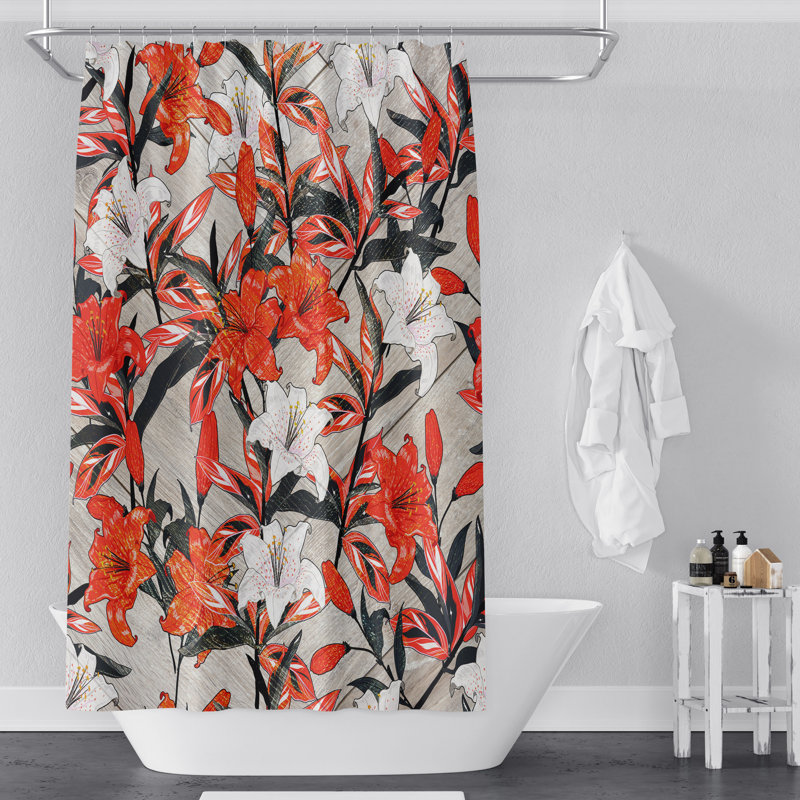Rideau de douche floral orange et blanc Lily, H 93 po x l 70 po