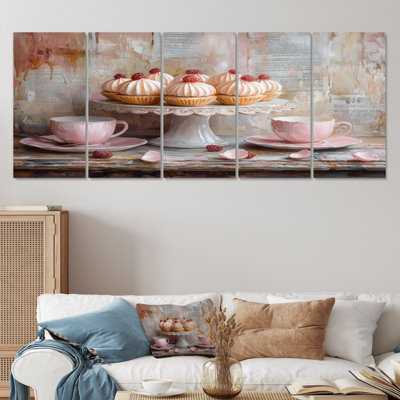 Rose et rouge, petits gâteaux sur un présentoir à gâteaux - ensemble d'art sur toile