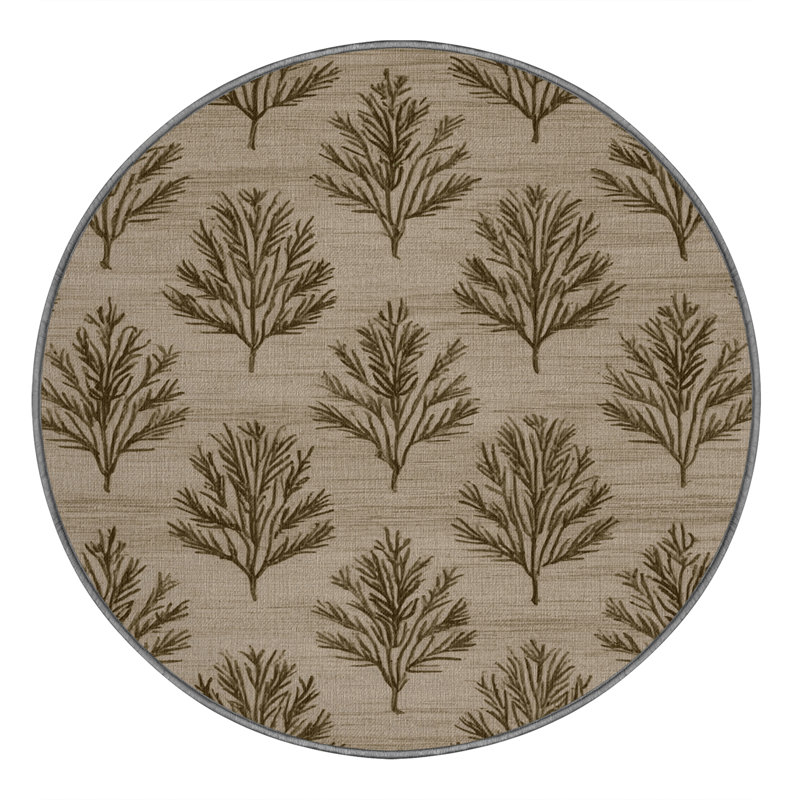 Tapis gris botanique lavable à la machine, Rond 7 pi