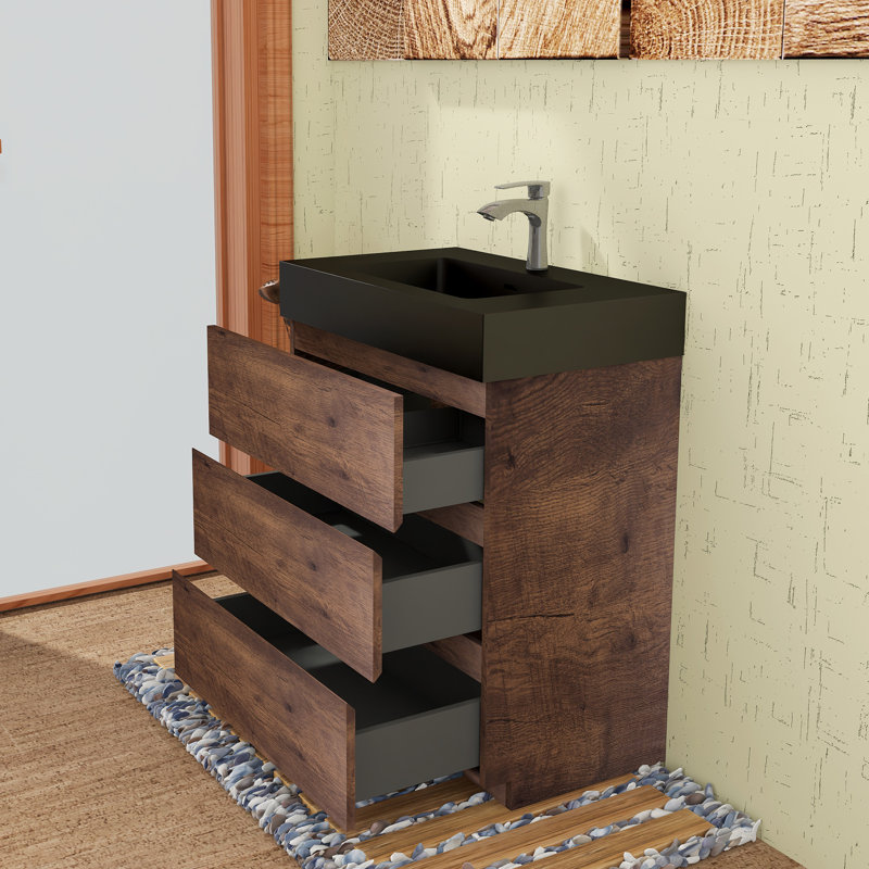 Ensemble de meuble-lavabo simple Guxim, Noir, Brun