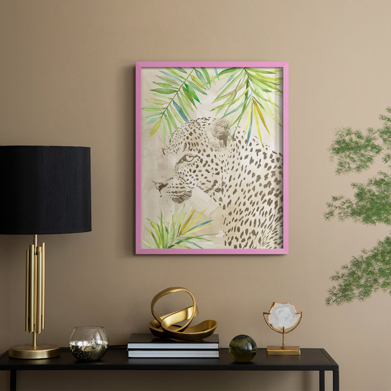 Boho Jungle Cat II, reproduction encadrée - bois massif, H 30 po x l 24 po, Rose