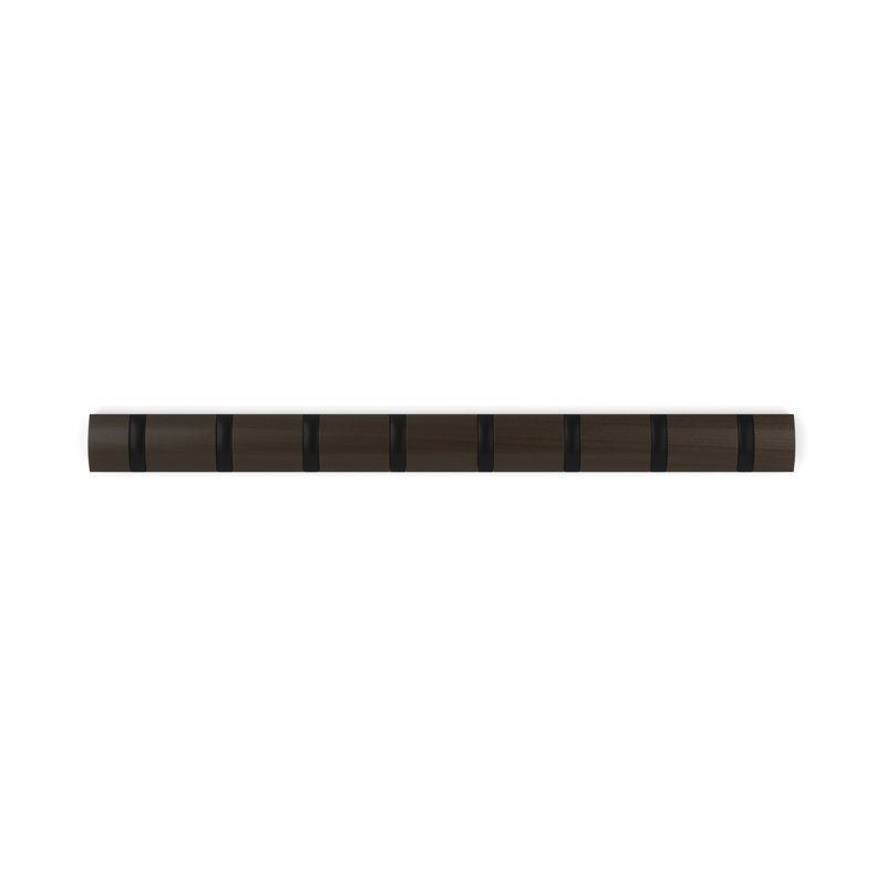 Flip 8-Hook Wall-Mounted Coat Rack, Solid Wood with Flip-Down Hooks for Entryway, Bedroom, Office, Black/Walnut