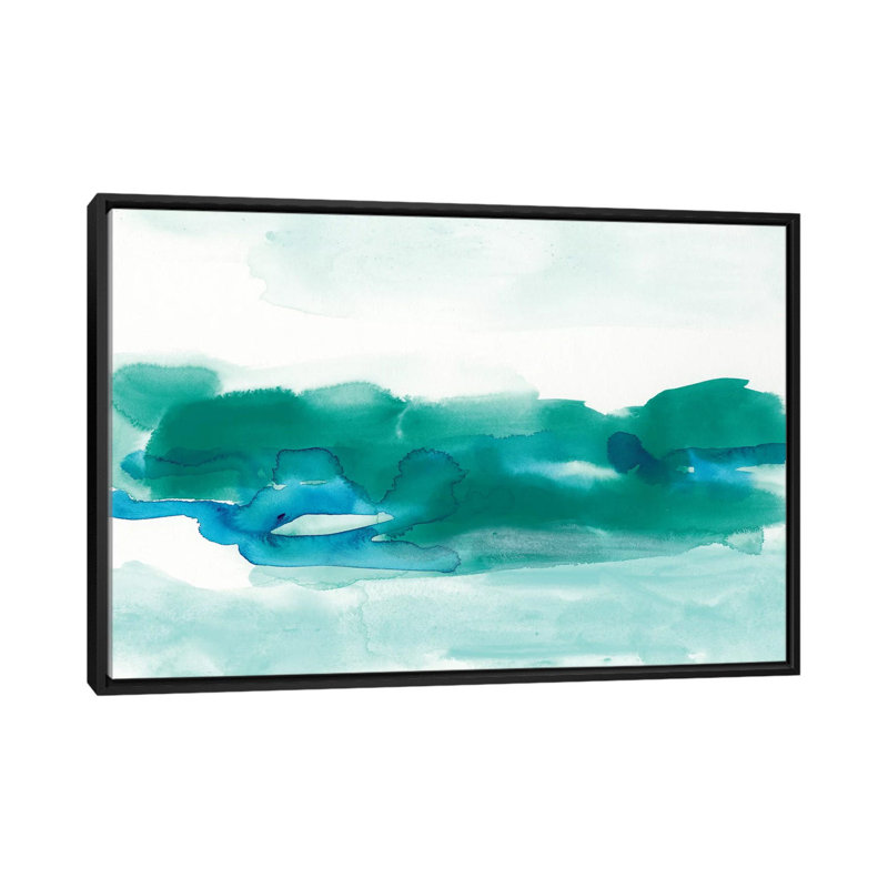 «Teal Coast I», reproduction d'art sur toile tendue, H 18 po x l 26 po x P 1,5 po, Toile avec cadre noir, Pas de tapis