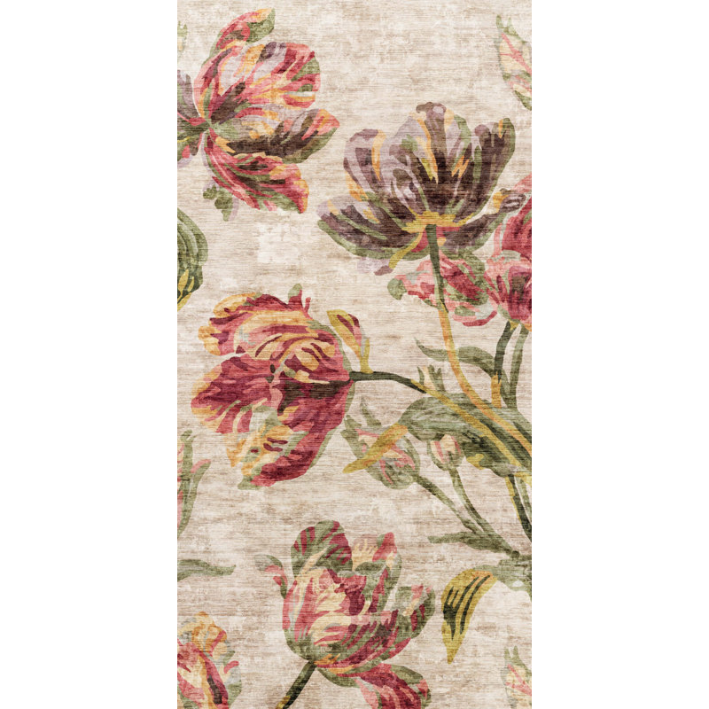 Tapis de cuisine rouge Fosteriana facile à nettoyer, Rectangulaire 3 pi x 5 pi