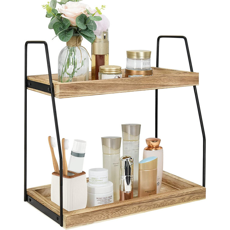 Adjustable 2-Tier Bathroom Countertop Organizer Quick Installation Wood  Vanity Storage Trays Standing Cosmetic Storage Shelf