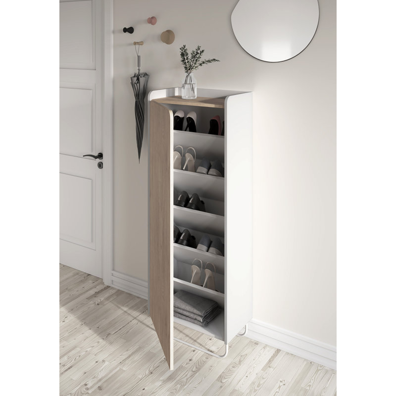 11 Pair Shoe Storage Cabinet, White/Light Oak