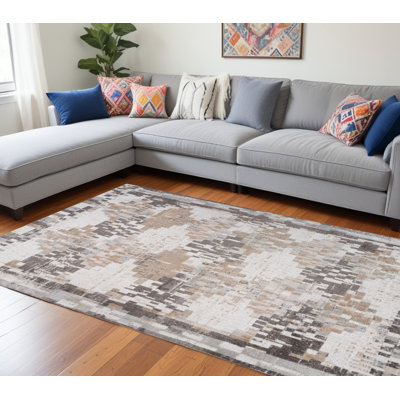 Tapis abstrait crème et brun 7 pi x 10 pi