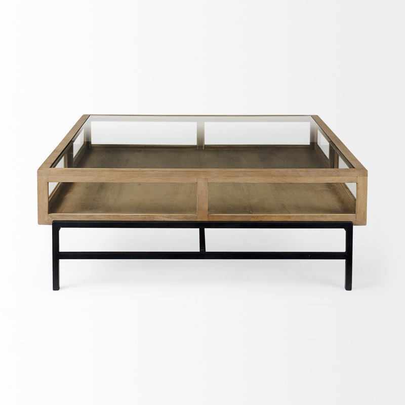 Warner Coffee Table with Storage, 15" x 43.5" x 42", Light Brown, Black