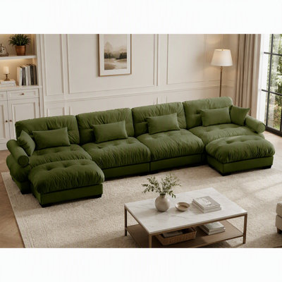 Canapé d'angle en forme de U Cloud Couch avec poufs amovibles, convertibles, profonds, 4 places, moderne, en velours, confortable, avec accoudoirs rembourrés, coussin lombaire et coussins décoratifs.