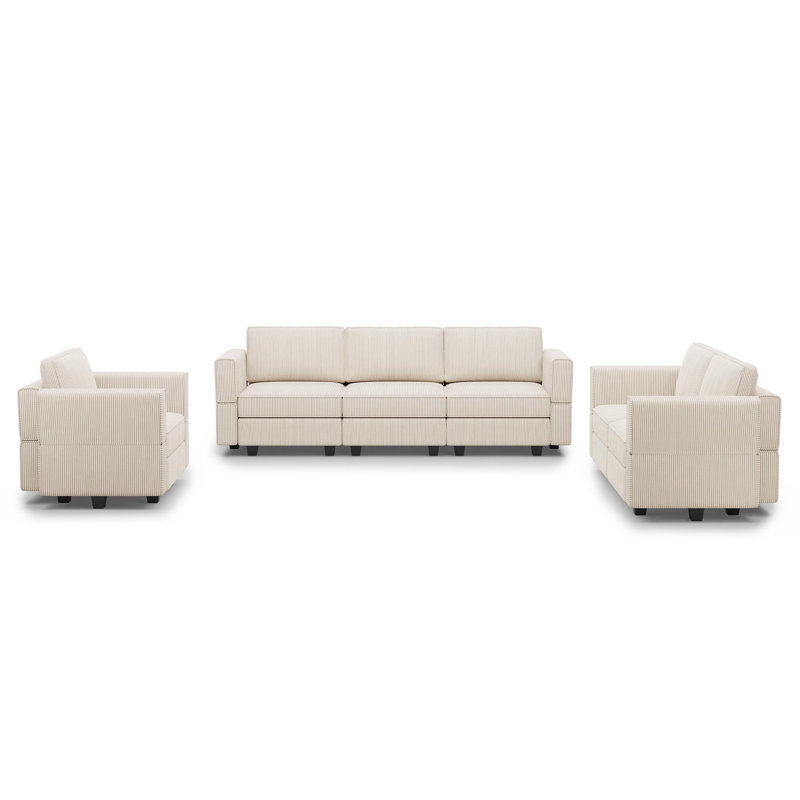 Ensemble de canapé modulaire en velours Ridoy, Velours côtelé beige