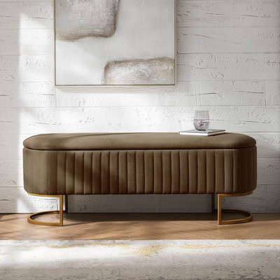 Ferdinand Paula Modern 50.5" Wide Velvet Flip Top Storage Bench with Metal Base