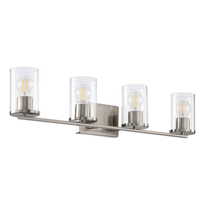 Éclairage pour salle de bain 4 lumières Lindsley, verre transparent, nickel satiné