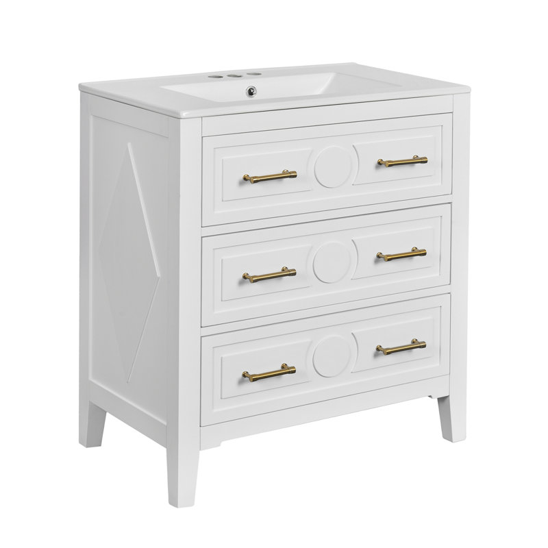 Ensemble de meuble-lavabo avec lavabo en céramique, Blanc