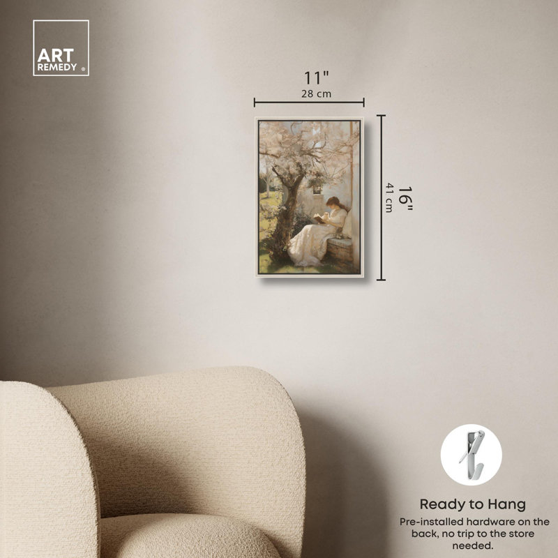 «Reading With Her Cat» par Art Remedy, H 16 po x l 11 po, Blanc, Cadre flottant