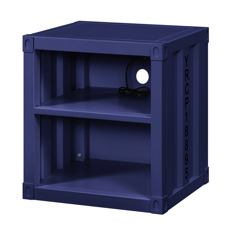 Table de chevet en métal bleue pour chambre à coucher - Étagère ouverte de style moderne