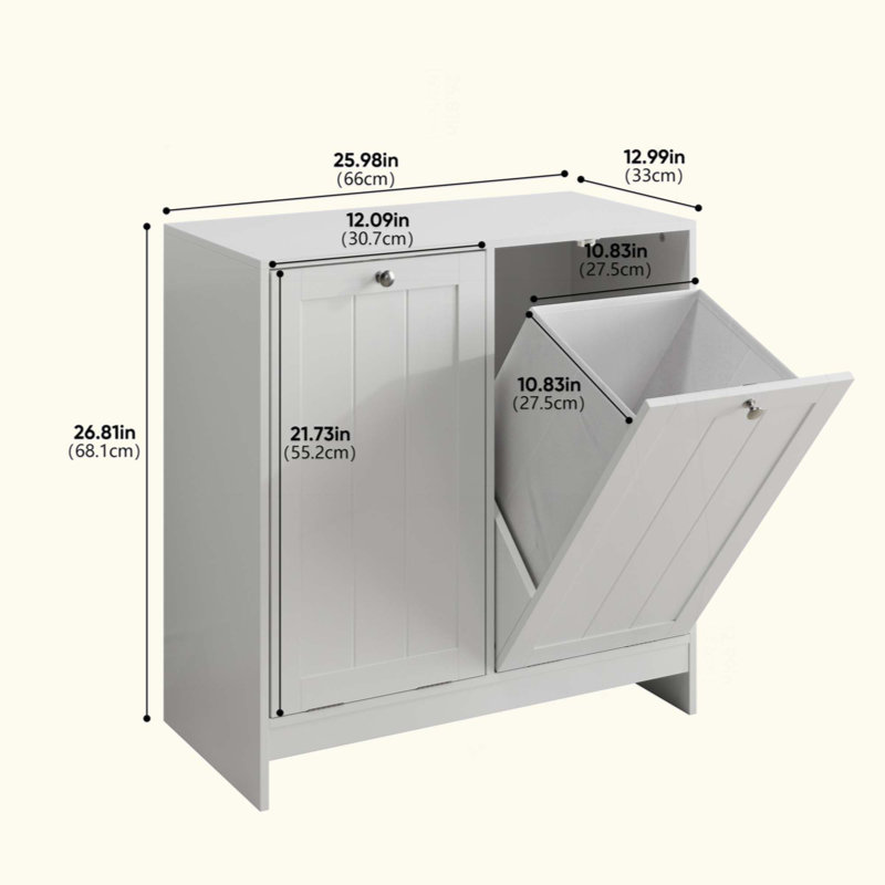 Armoire de panier à linge inclinée et cachée - 2 paniers amovibles, organisateur de rangement autoportant pour salle de bain / salle de lavage / maison