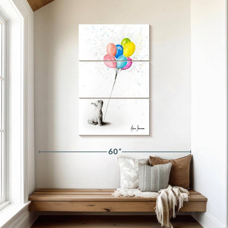 Brampt, le bouledogue français et les ballons, H 45 po x l 28 po