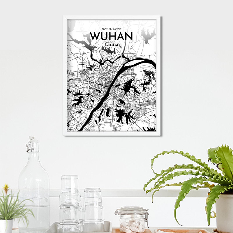 Carte de la ville de Whan, impression, Noir et blanc, H 20 po x l 16 po