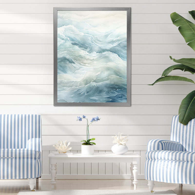 Impression sur toile Ocean Minimal Waves Charm, Cadre simple argenté, H 32 po x l 24 po x P 1 po