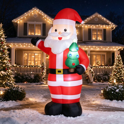 Bright LED Lighted Blow Up 8FT Christmas Inflatable Santa, Indoor Outdoor Yard Lawn Holiday Decoration, Red Giant Santa Figure for Christmas Display