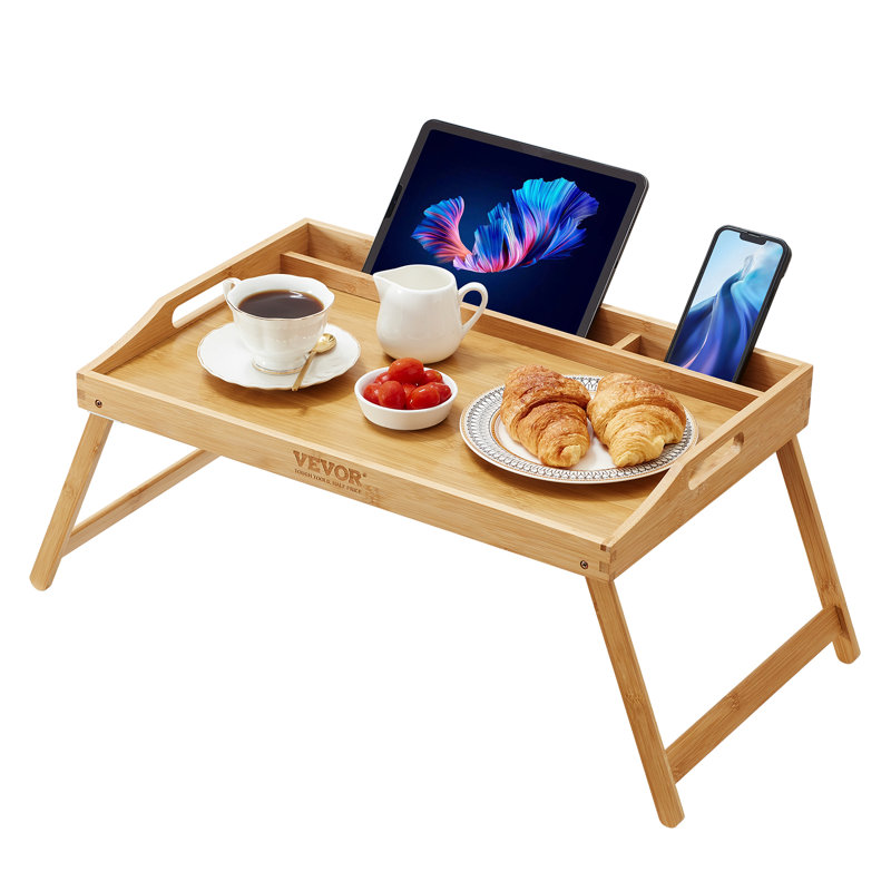 Plateau de petit-déjeuner en bambou avec pieds pliables et fentes pour médias 22 po Ebern Designs