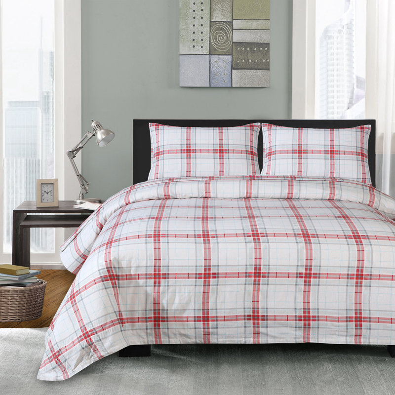 Checkered Bedding Flannel Plaid Sheet Set, Twin XL Sheet Set + Fitted Sheet + 1 Pillowcase, Red Plaid