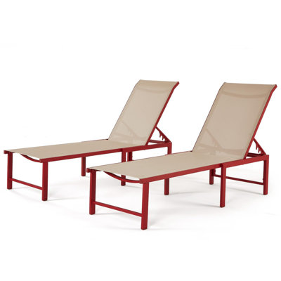 2-Piece Outdoor Aluminum Chaise Lounge Set – 5-Position Adjustable Poolside Patio Chairs with Textilene Fabric for Deck, Yard, Beach & Balcony (Rust-Proof, Lightweight, Easy Assembly)