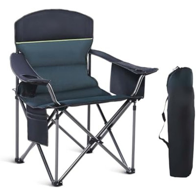Chaise de camping pliante surdimensionnée, portable et ultra-résistante | Chaise de jardin surdimensionnée avec porte-gobelet, poche de rangement et sac isotherme, peut supporter jusqu'à 204 kg, idéale pour le camping, la plage et les pique-niques