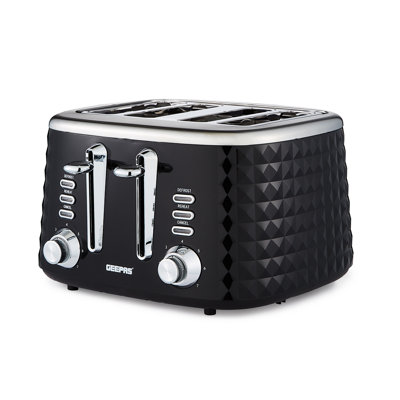 GEEPAS Argyle 4 Slice Toaster | 7 Browning Levels with Cancel Defrost Reheat | For Thin Small Bread Slice | 2 Independent Controls 2 Removable Crumb Trays High Lift | 2 Yr Warranty 1750W