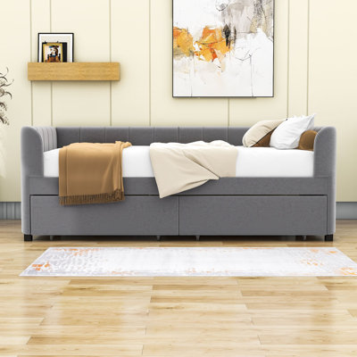 Twin Upholstered Daybed with Backrest and Drawers by Hokku Designs