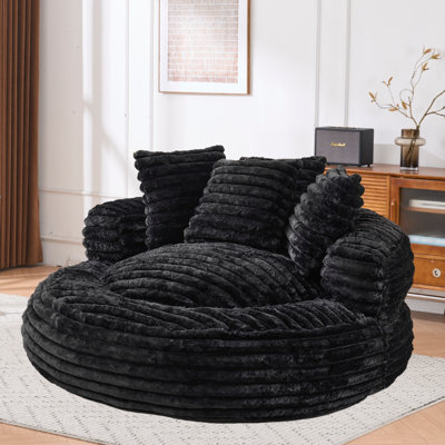55.1" Oversized Round Bean Bag Chair for Adults, Large Bean Bag Lounger, Faux Fur Upholstery, Comfy Reading Chair, Overstuffed Floor Lounge Chair for Living Room, Bedroom & Gaming