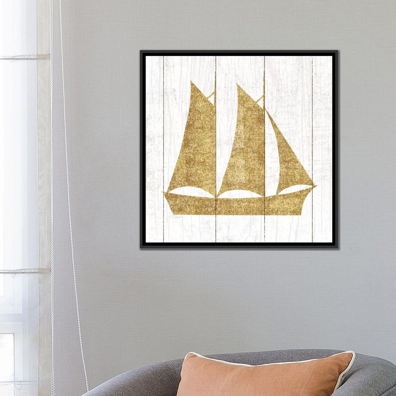 «Beachscape Series: Boat II», impression sur toile, H 18 po x l 18 po x P 1,5 po, Toile avec cadre noir, Pas de tapis