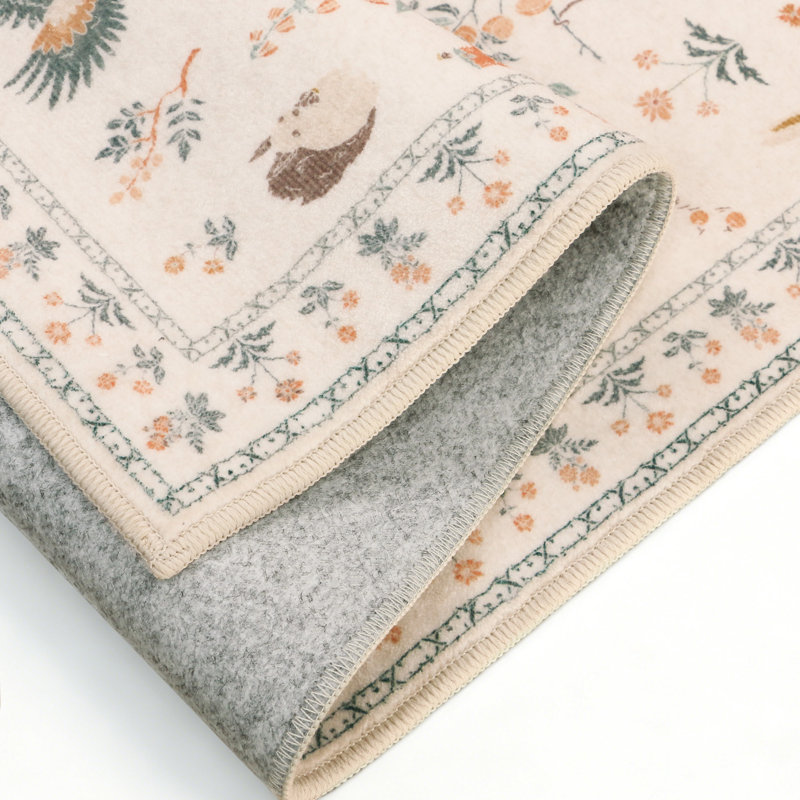 Alcoa Floral and Animal Print Performance Machine Washable Area Rug, Runner 2' x 10', Beige