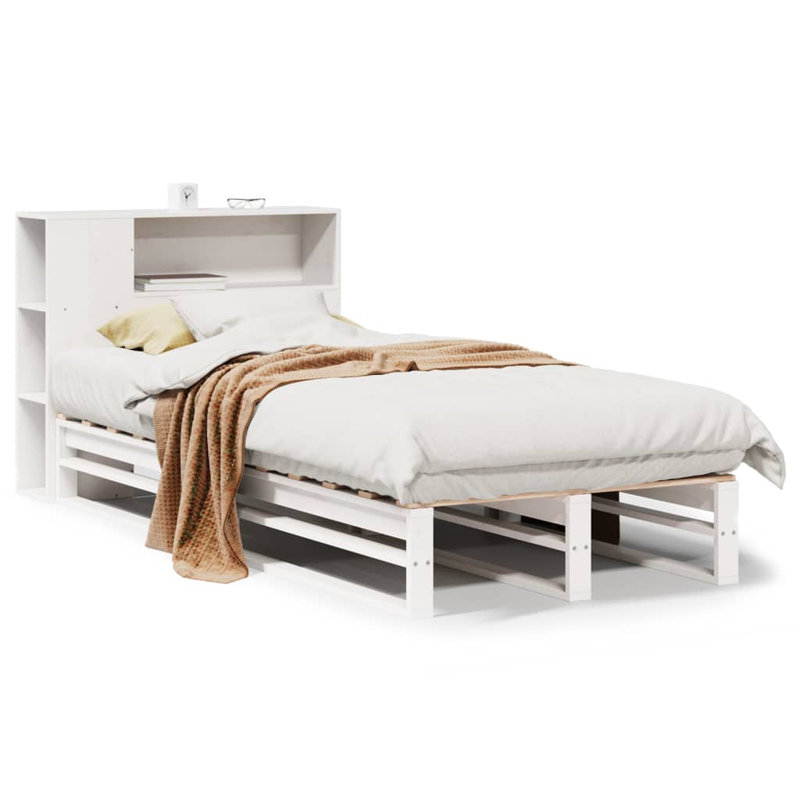 Bookcase Bed Without Mattress Solid Wood, 81 x 214 cm, White