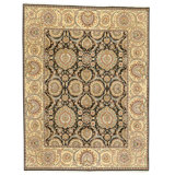 Hand Knotted Wool Area Rug in Black And Gold