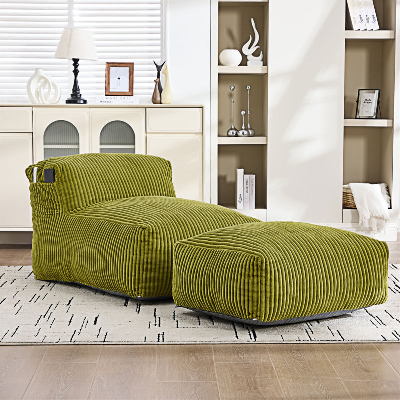 Fauteuil à billes avec repose-pieds, Olive