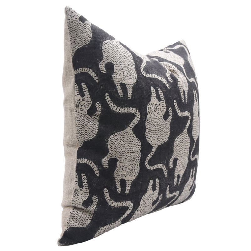 Coussin décoratif en lin épais fait à la main Fab Divine Mushak Block - 22 x 22 po, Carré, 22 po x 22 po