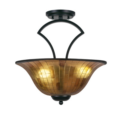 Anjelia Zilo Semi-Flush 3-Bulbs Shown With 16" Penshell Resin Shade