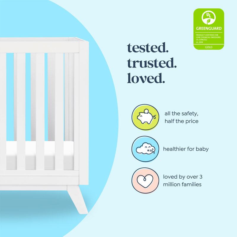White Wooden 3-in-1 Convertible Mini Crib with Mattress