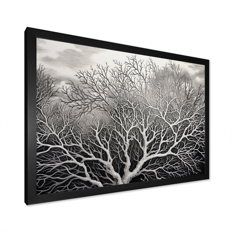 Gris abstrait corail sur toile, Cadre simple noir, H 24 po x l 32 po x P 1 po