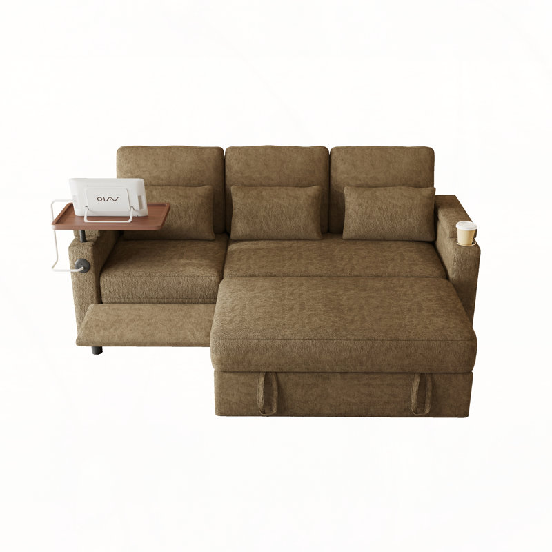 3-in-1 Foldable Sofa Bed, khaki Chenille