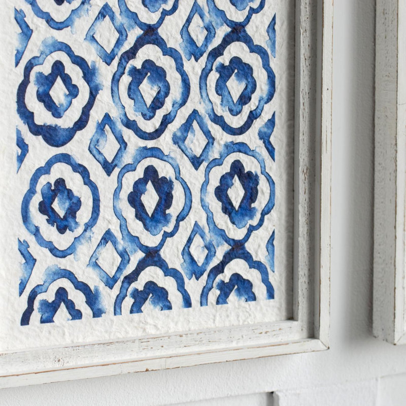 Set Of 2 Blue And White Hanging Sculptures, Modern Wall Art Decor, 12.5" X 24.5"