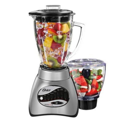 Mélangeur Oster® Classic Series à 16 vitesses avec hachoir et bol en verre, nickel brossé