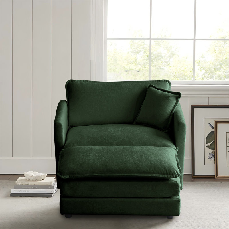 Canapé modulaire simple avec repose-pieds Chenille, Chenille verte