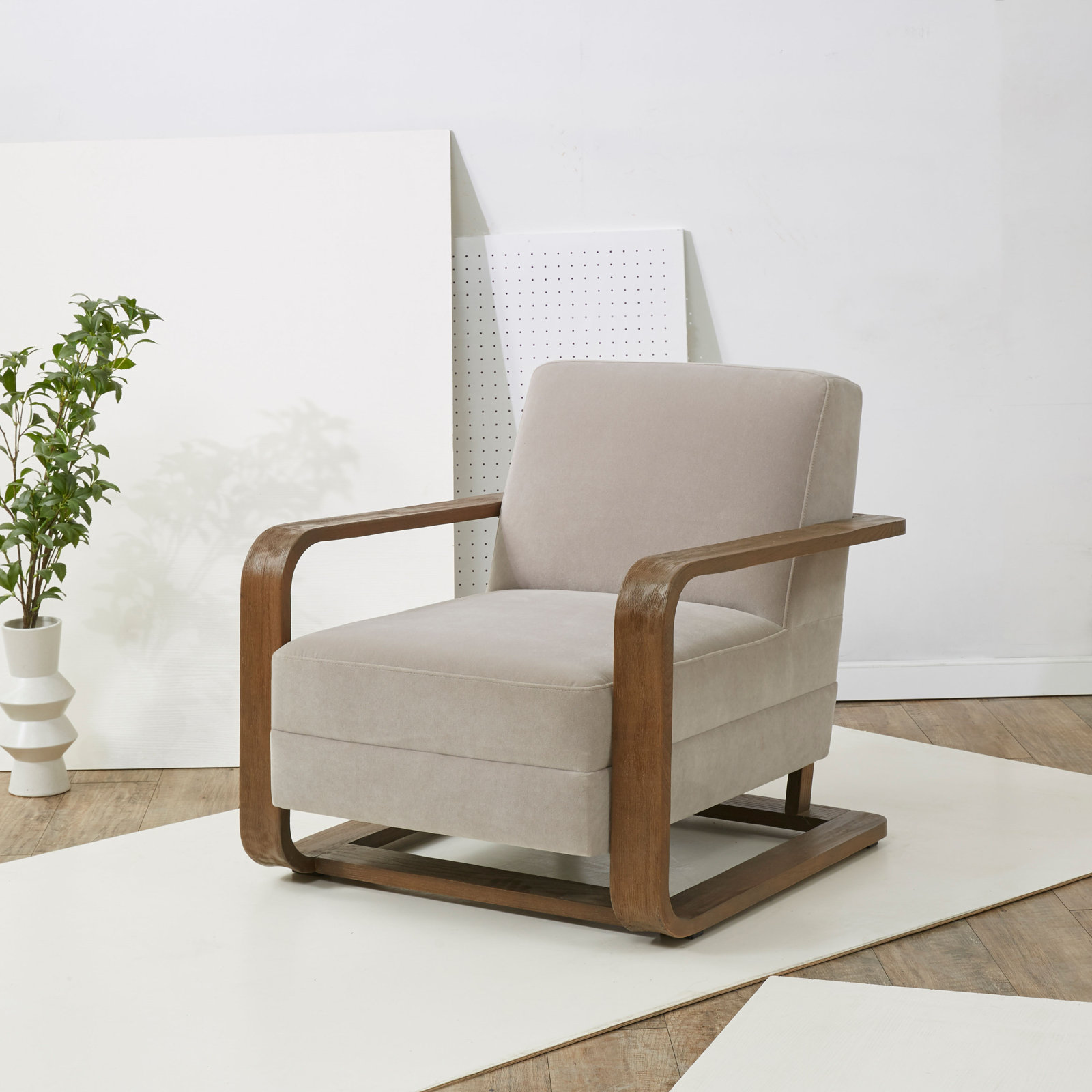 Moni Pine Armchair, Gray Velvet