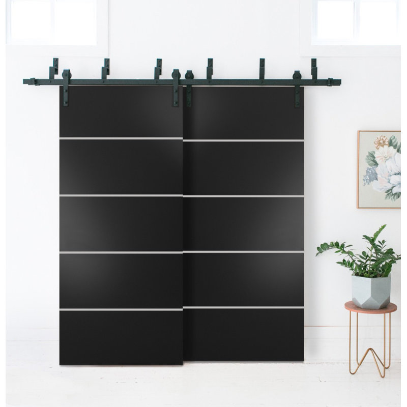 Solid Manufactured Wood Panelled Wood Finish Sliding Closet Doors, 84" x 84"